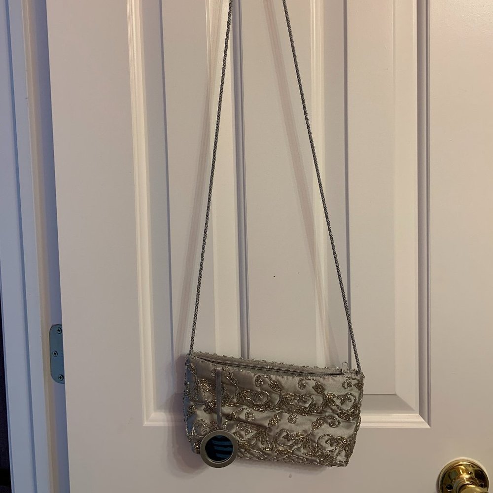 Silver beaded cocktail purse